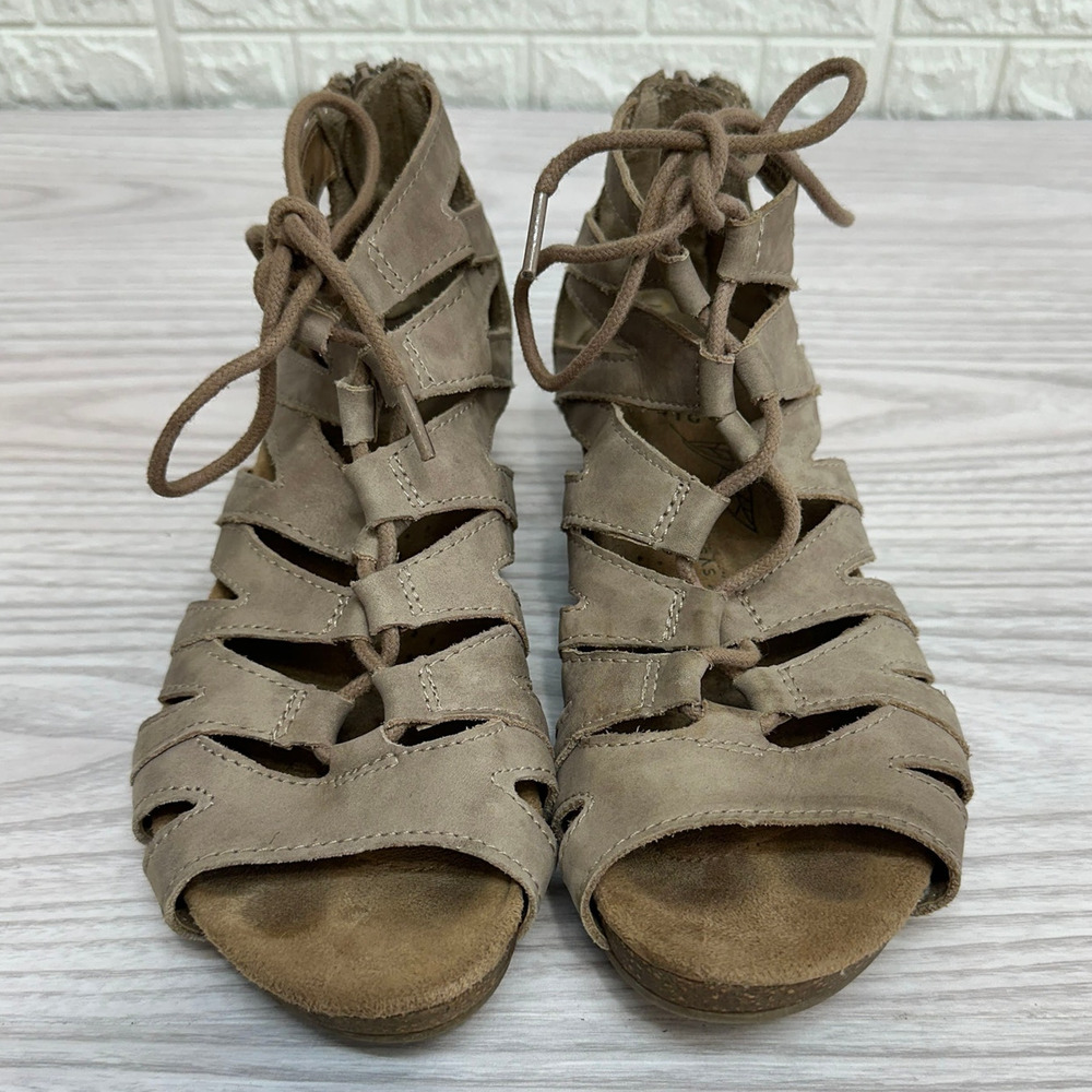 Earth Origins Harley Sandal WMNS 6M Gladiator Wedge Leather Tan Lace Up Open Toe